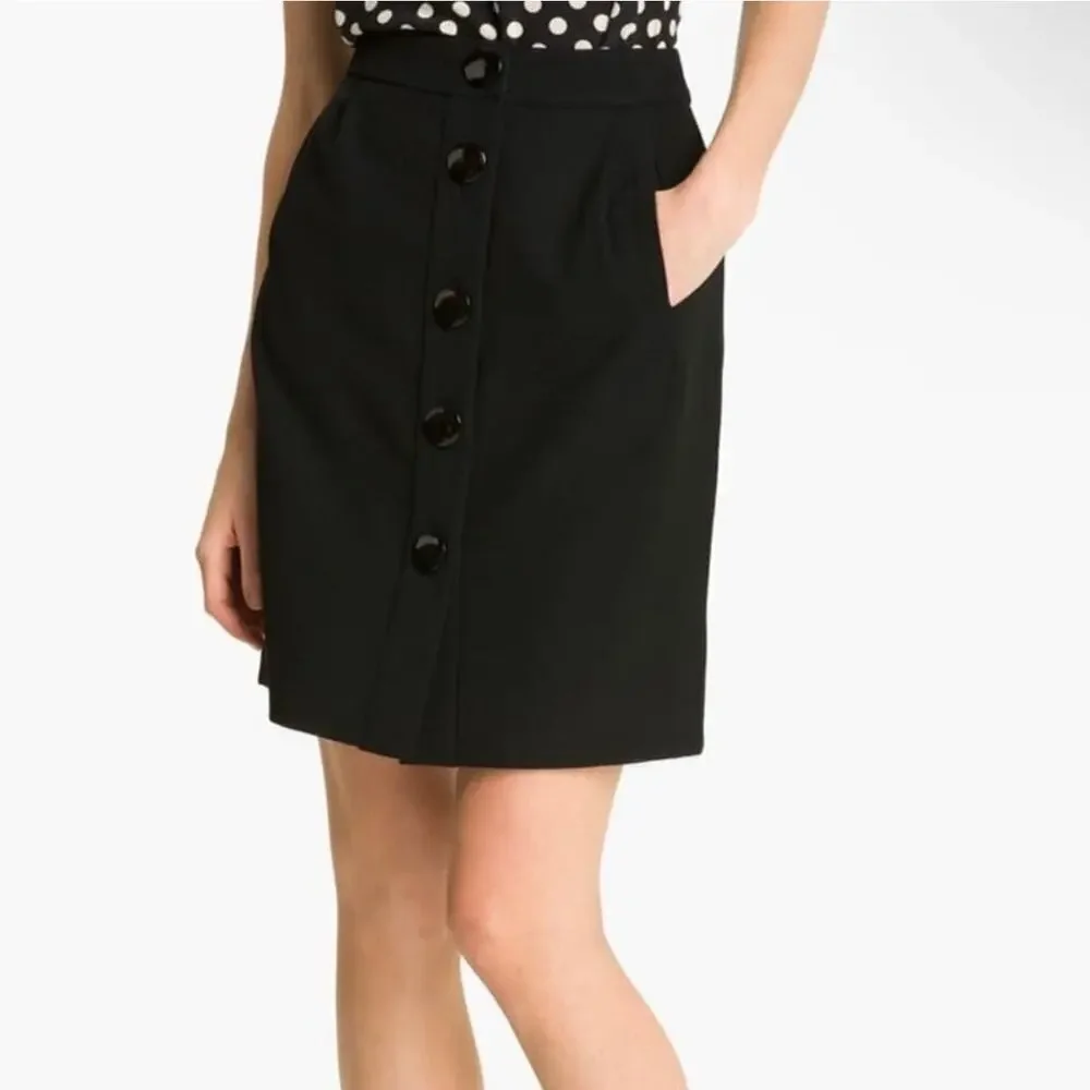 Kate Spade Pleated Button Down Wool Skirt Women's Black Size 4